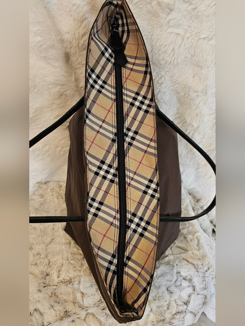 Burberry Brown Tote with Black Straps and Signature Check Base - Picture 10 of 16